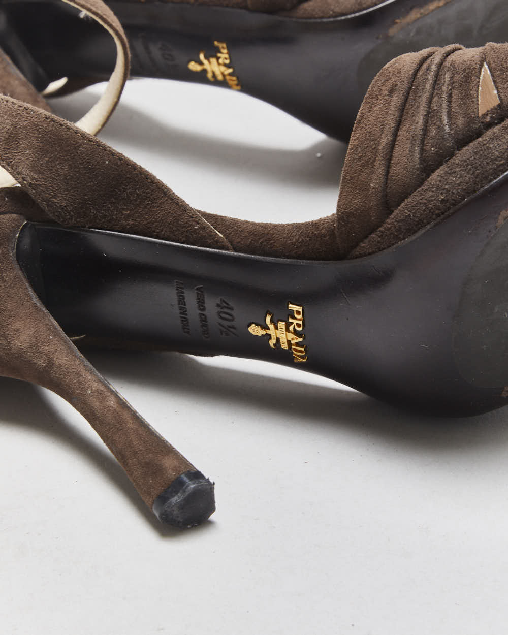 Vintage Prada Ruched Suede Sandal Heels - UK7.5