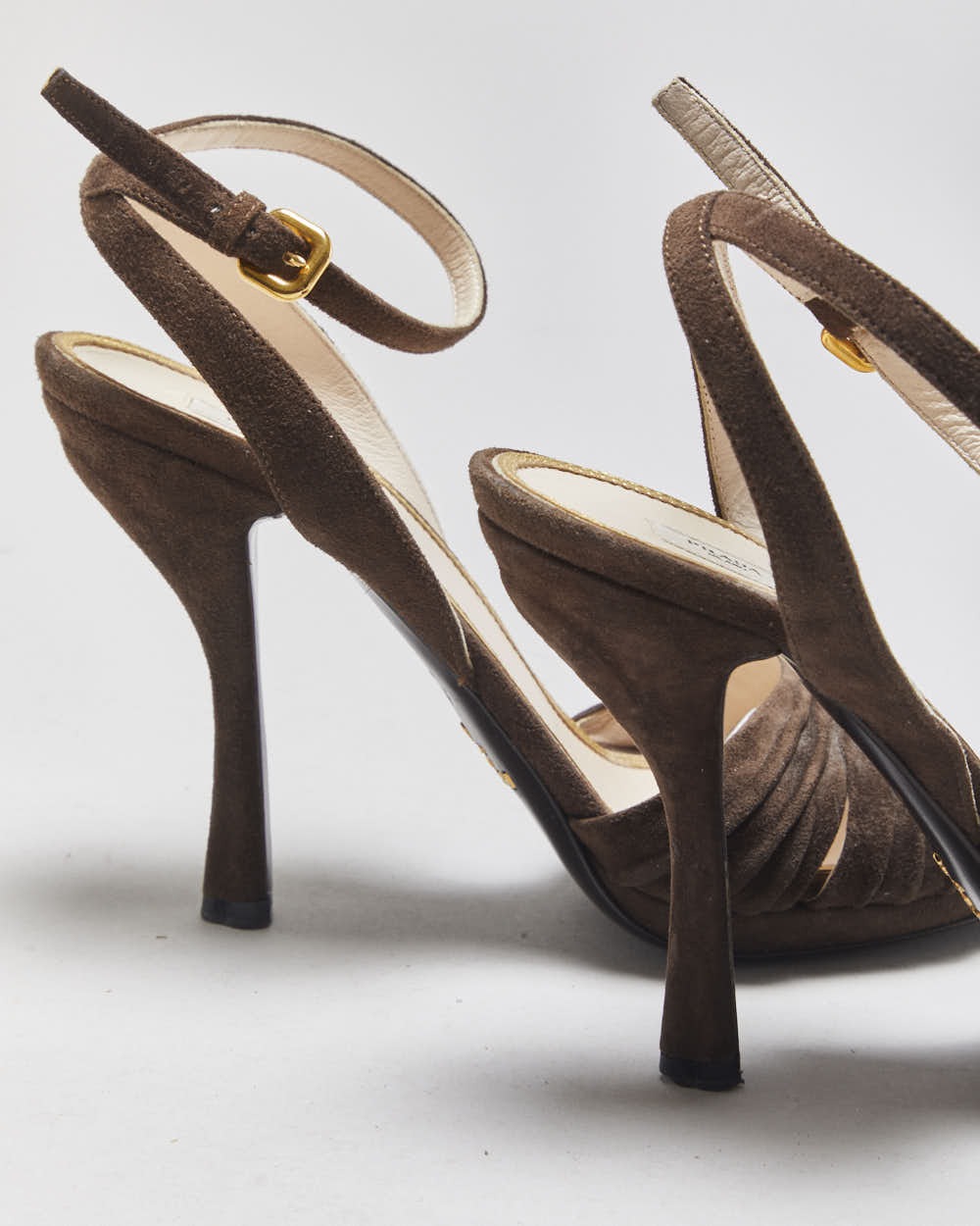 Vintage Prada Ruched Suede Sandal Heels - UK7.5