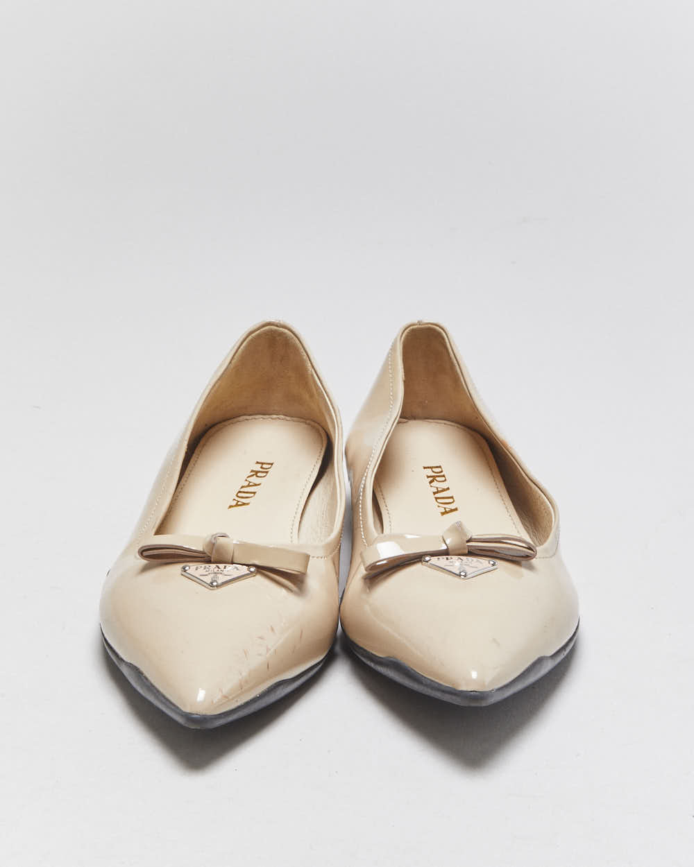 Prada Patent Leather Pointed Toe Bow Ballet Flats - UK3.5