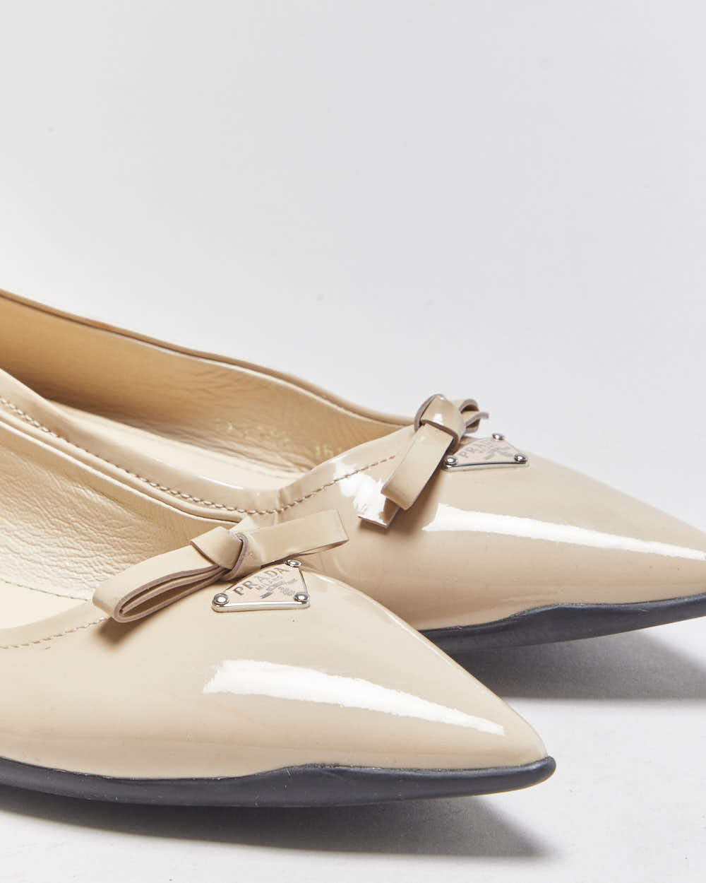 Prada Patent Leather Pointed Toe Bow Ballet Flats - UK3.5