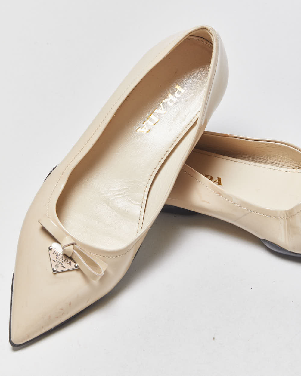 Prada Patent Leather Pointed Toe Bow Ballet Flats - UK3.5