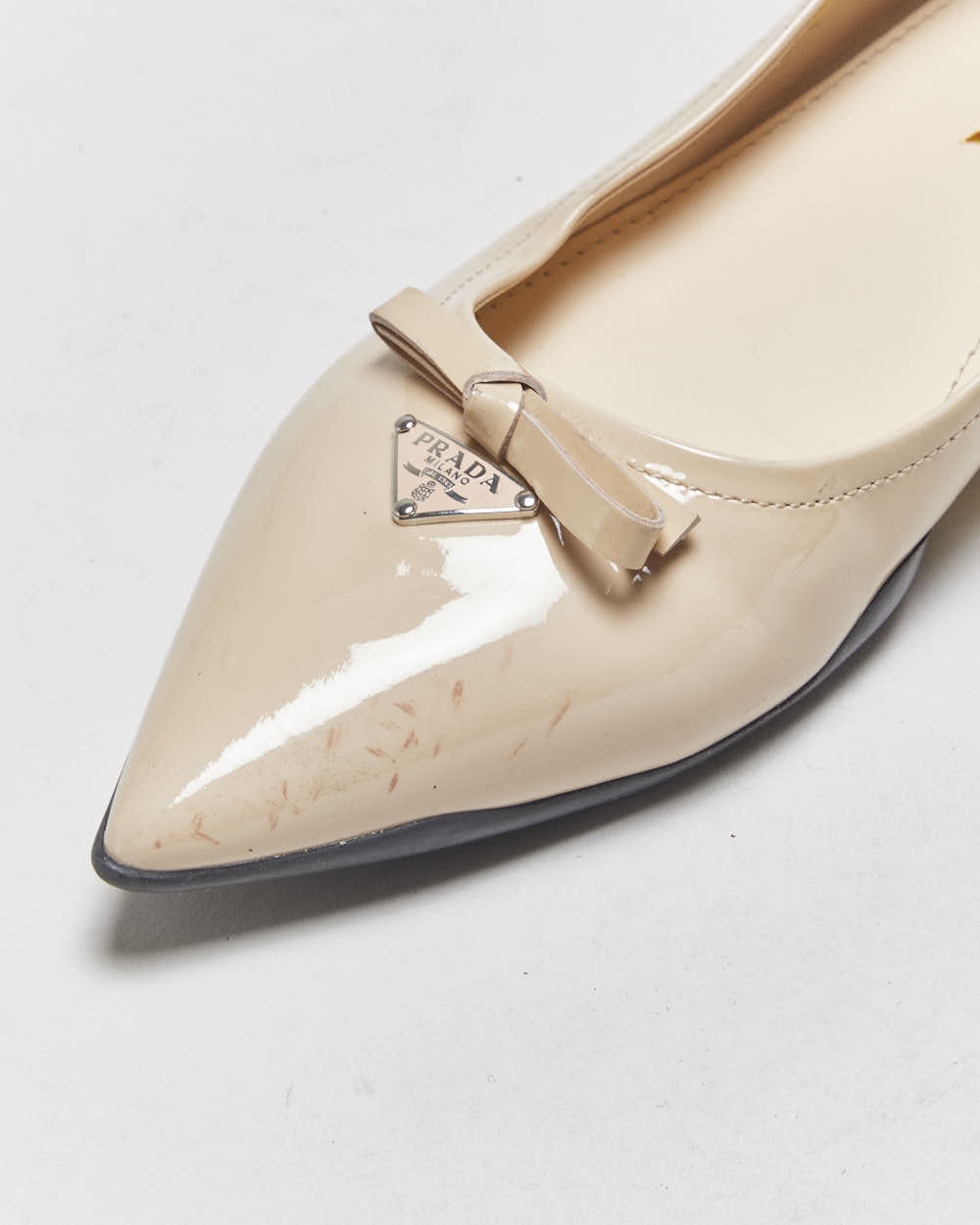 Prada Patent Leather Pointed Toe Bow Ballet Flats - UK3.5