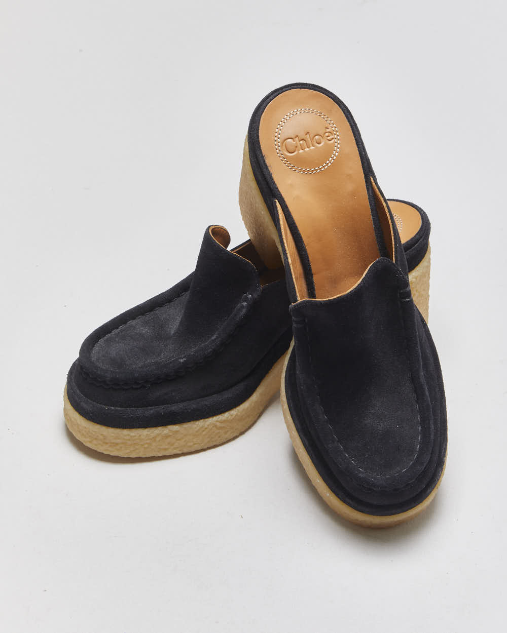 Chloe Jamie Platform Suede Loafer Mules - UK5