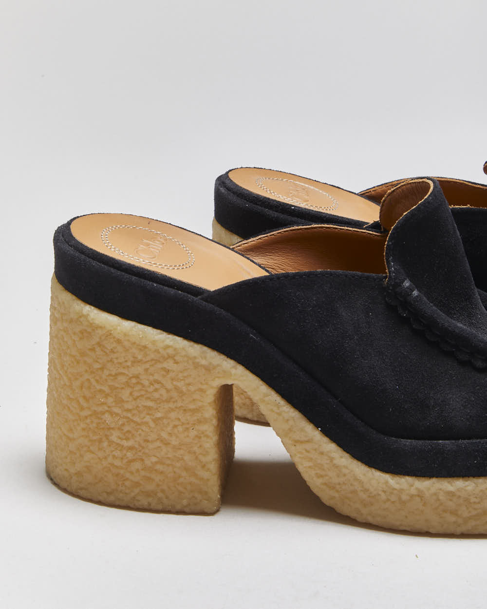 Chloe Jamie Platform Suede Loafer Mules - UK5