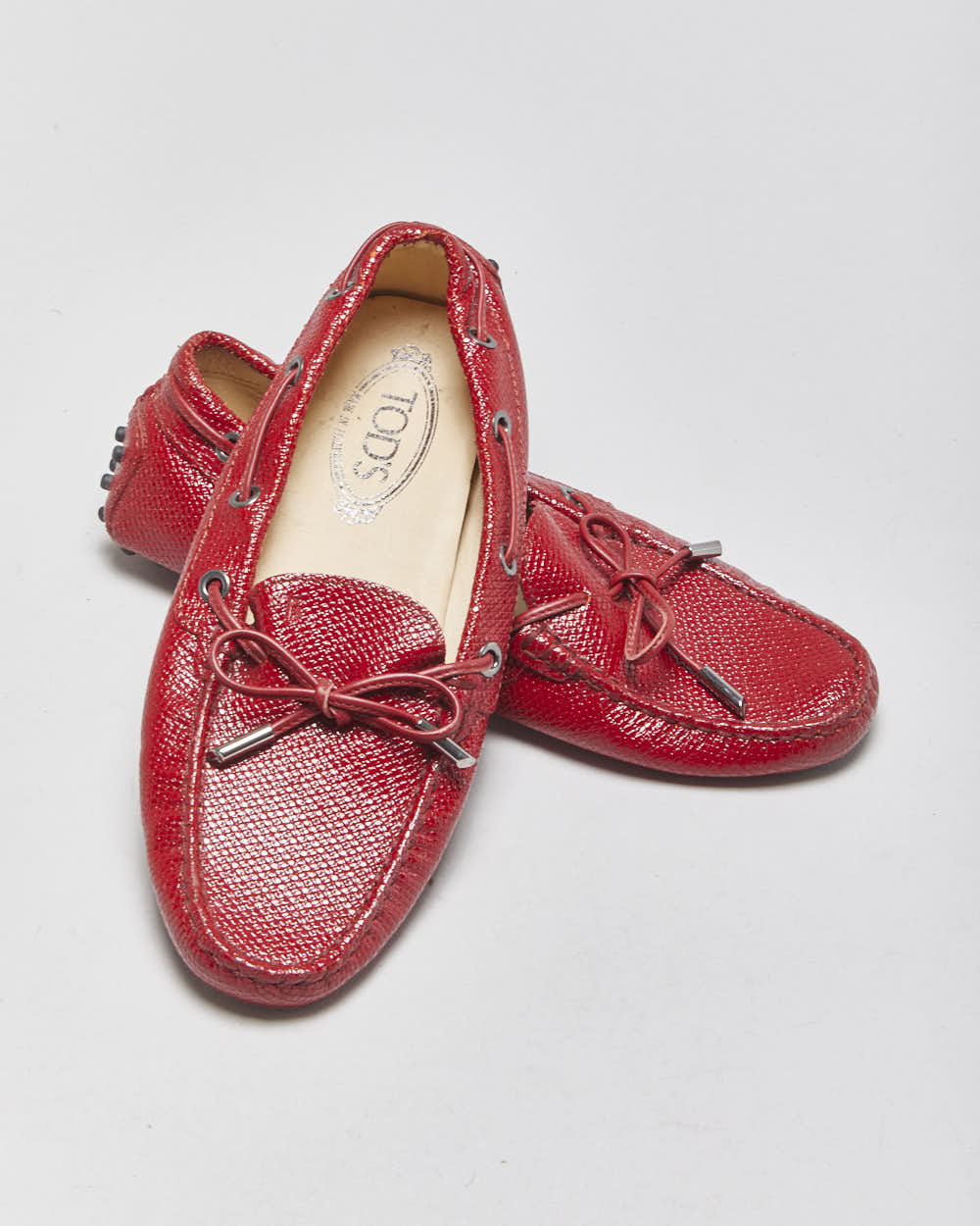Vintage Tod's Gommino Patent Bow Slip On Loafers - UK4