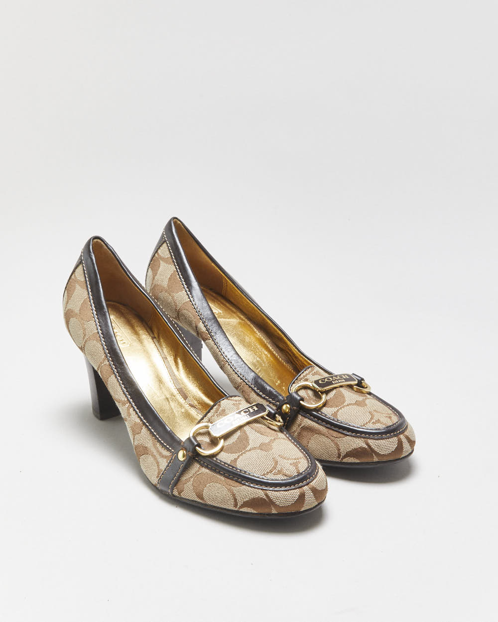 Vintage Y2k 2000s Coach Signiature Heeled Loafer Pumps - UK7