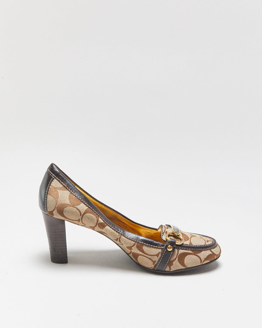 Vintage Y2k 2000s Coach Signiature Heeled Loafer Pumps - UK7