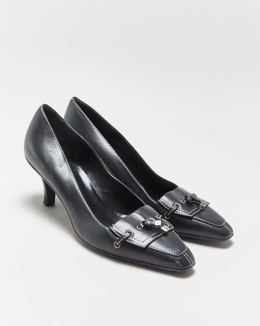 DS Bally Contrast Stitch Leather Kitten Heels - UK4.5