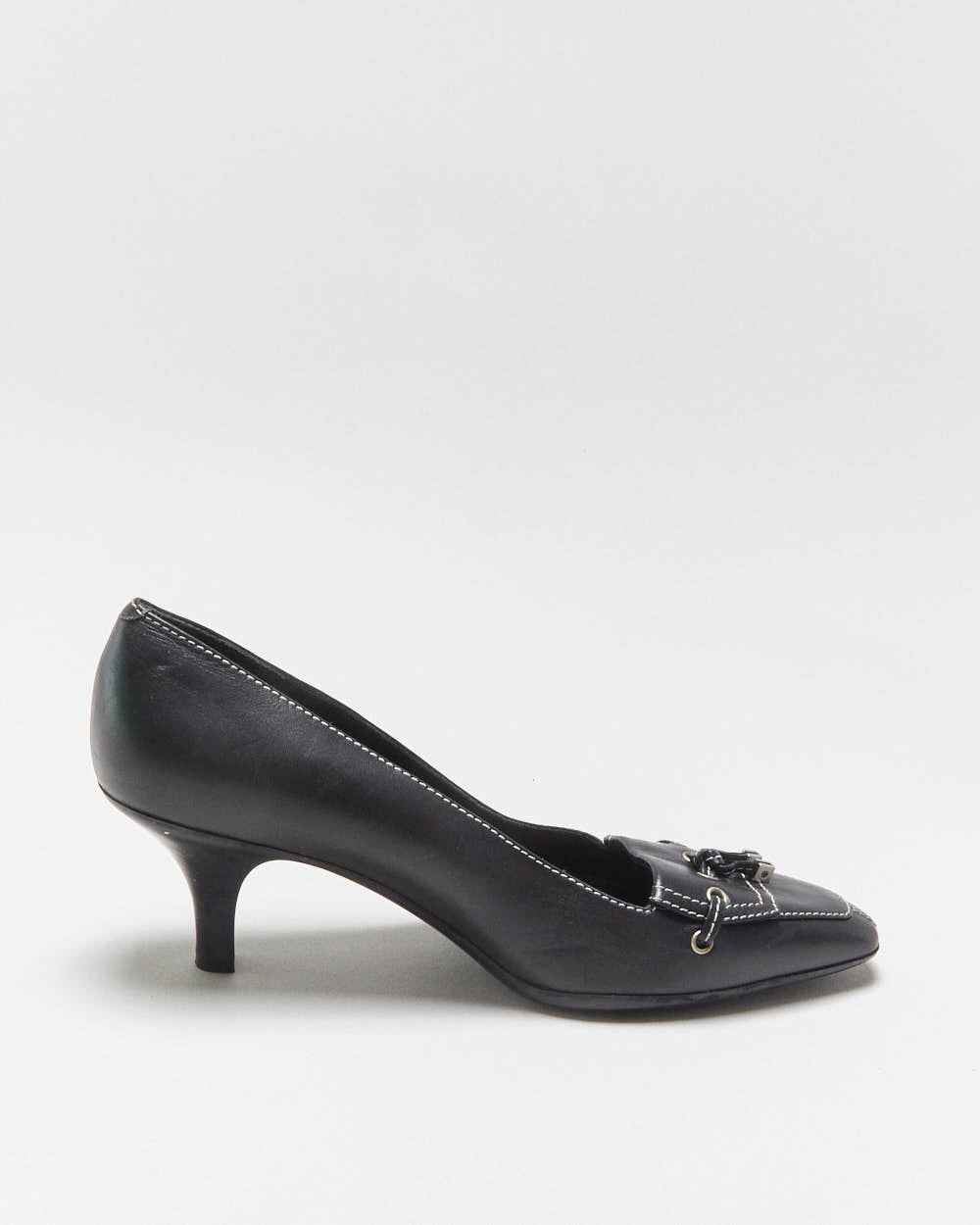 DS Bally Contrast Stitch Leather Kitten Heels - UK4.5
