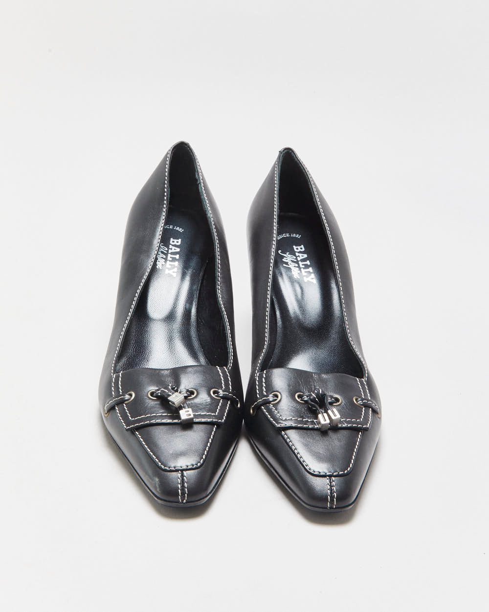 DS Bally Contrast Stitch Leather Kitten Heels - UK4.5