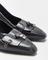 DS Bally Contrast Stitch Leather Kitten Heels - UK4.5