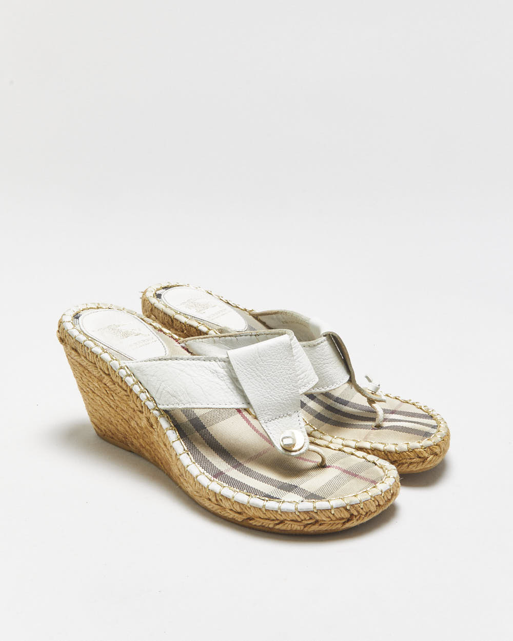 Vintage Y2K 2000s Burberry Espadrille Wedge Thong Sandals - UK5