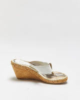 Vintage Y2K 2000s Burberry Espadrille Wedge Thong Sandals - UK5