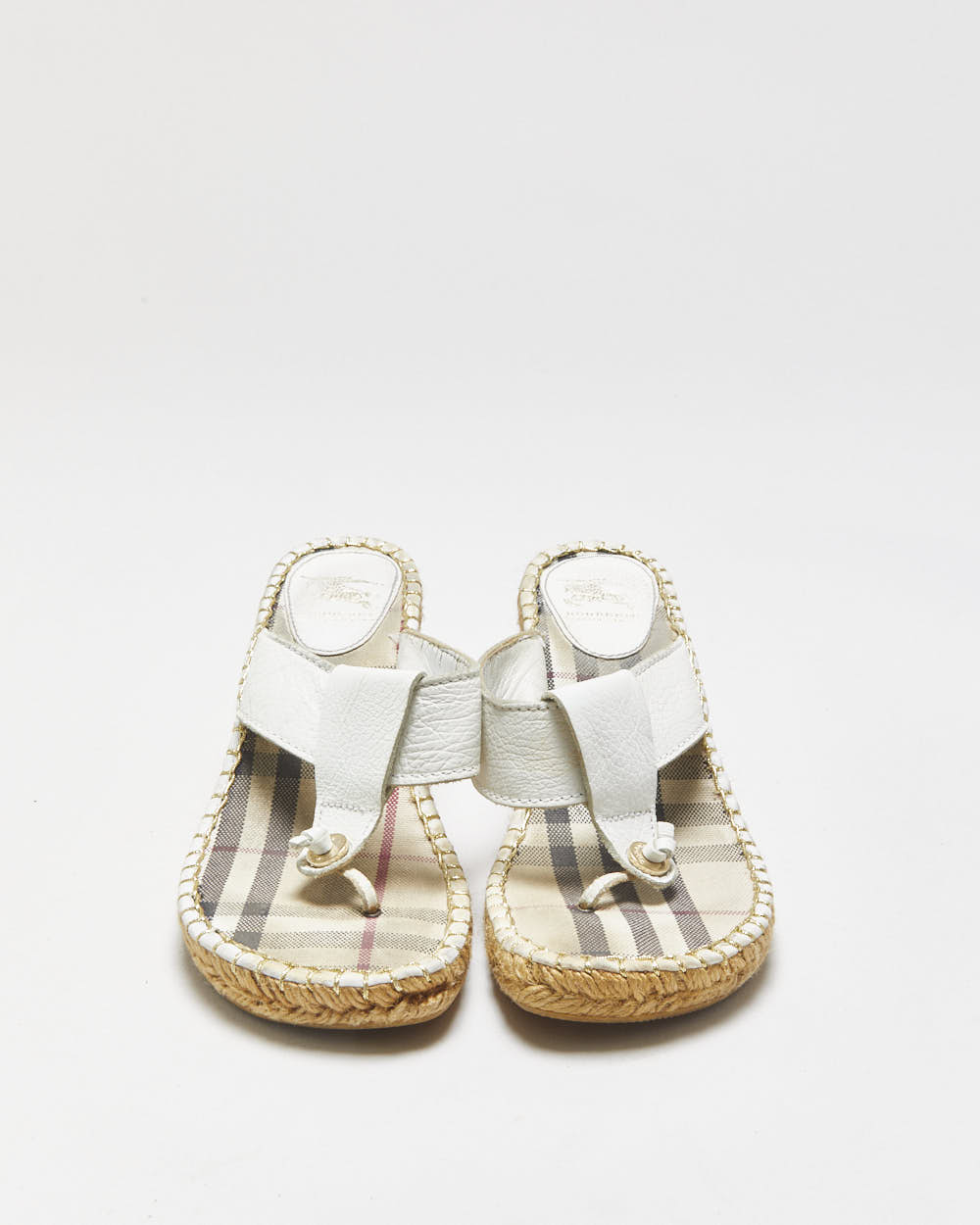 Vintage Y2K 2000s Burberry Espadrille Wedge Thong Sandals - UK5