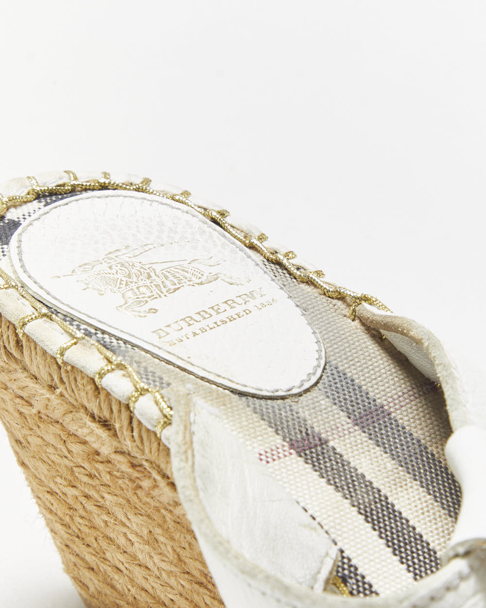 Vintage Y2K 2000s Burberry Espadrille Wedge Thong Sandals - UK5