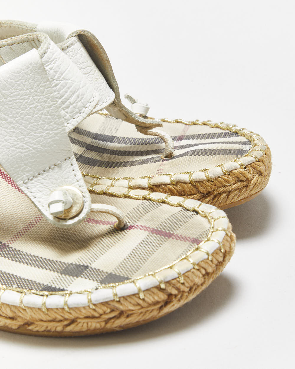 Vintage Y2K 2000s Burberry Espadrille Wedge Thong Sandals - UK5
