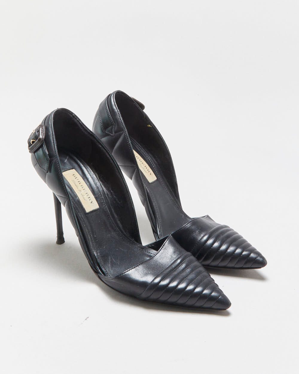 Burberry Amalia Quilted Leather Pointed Toe Buckle Detail Heels - UK5