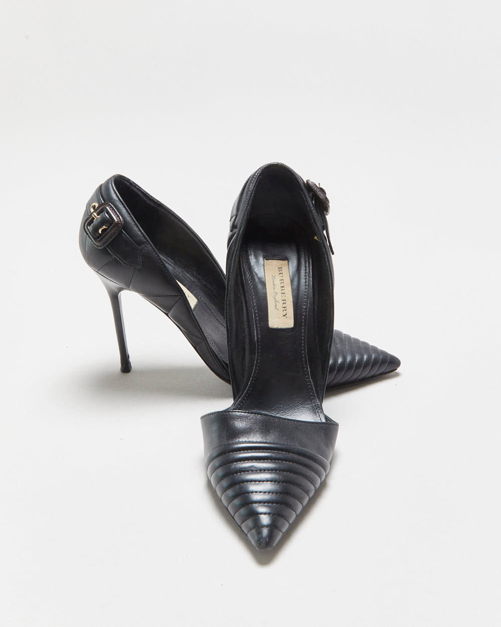 Burberry Amalia Quilted Leather Pointed Toe Buckle Detail Heels - UK5