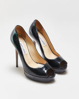 Jimmy Choo Patent Leather Platform Peep Toe Heels - UK4