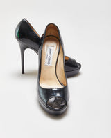 Jimmy Choo Patent Leather Platform Peep Toe Heels - UK4