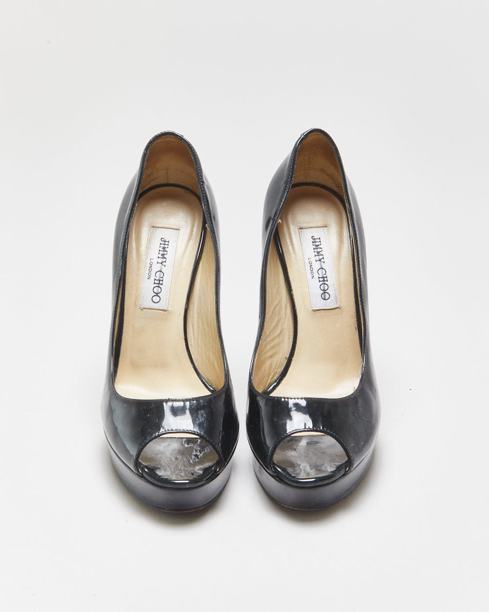 Jimmy Choo Patent Leather Platform Peep Toe Heels - UK4