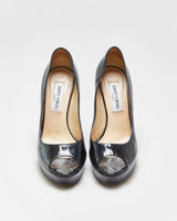 Jimmy Choo Patent Leather Platform Peep Toe Heels - UK4