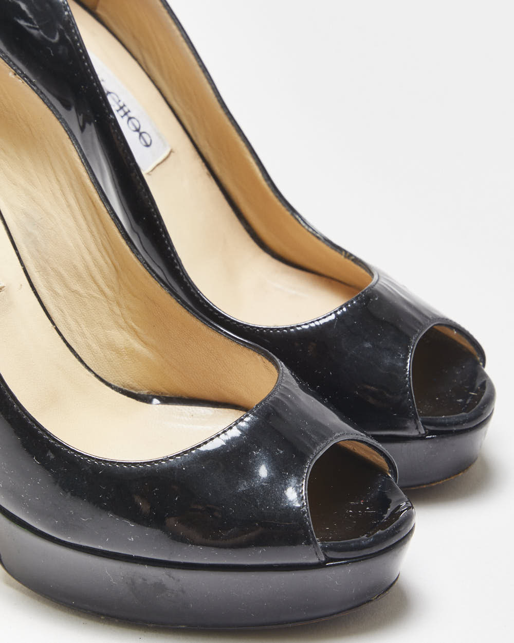 Jimmy Choo Patent Leather Platform Peep Toe Heels - UK4
