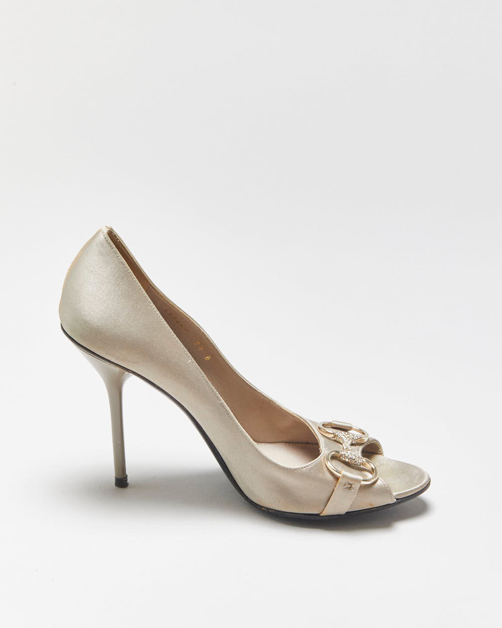 Gucci Satin Crystal Rhinestone Horsebit Peep Toe heels - UK5.5