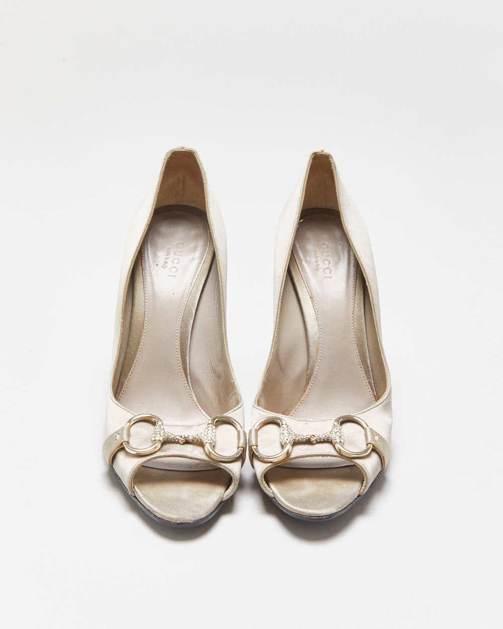 Gucci Satin Crystal Rhinestone Horsebit Peep Toe heels - UK5.5