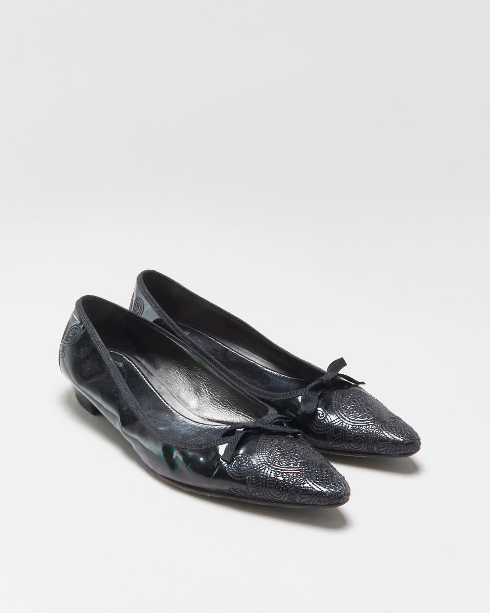 Vintage Prada Embroidered Patent Leather Heeled Ballet Flats - UK7.5