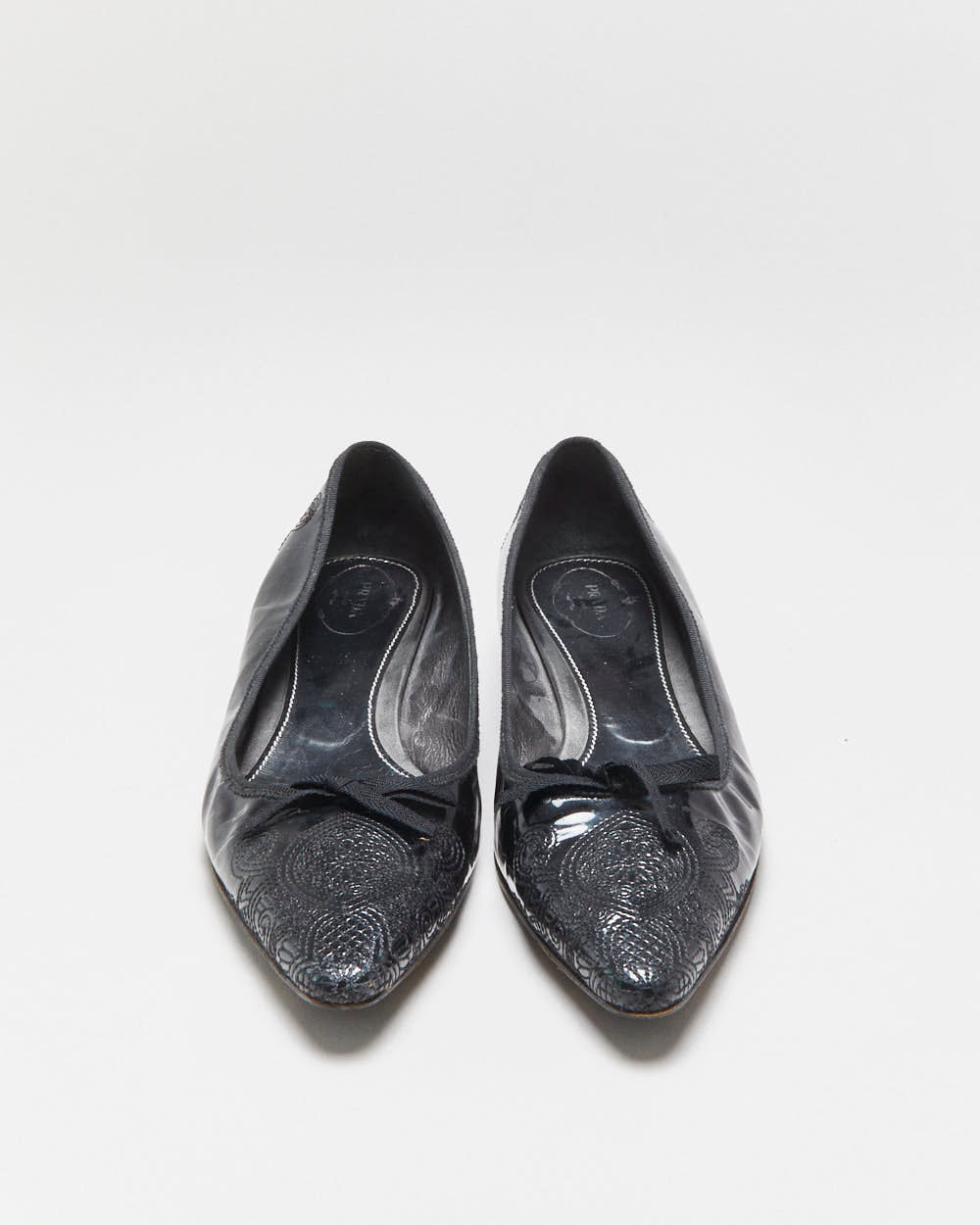 Vintage Prada Embroidered Patent Leather Heeled Ballet Flats - UK7.5