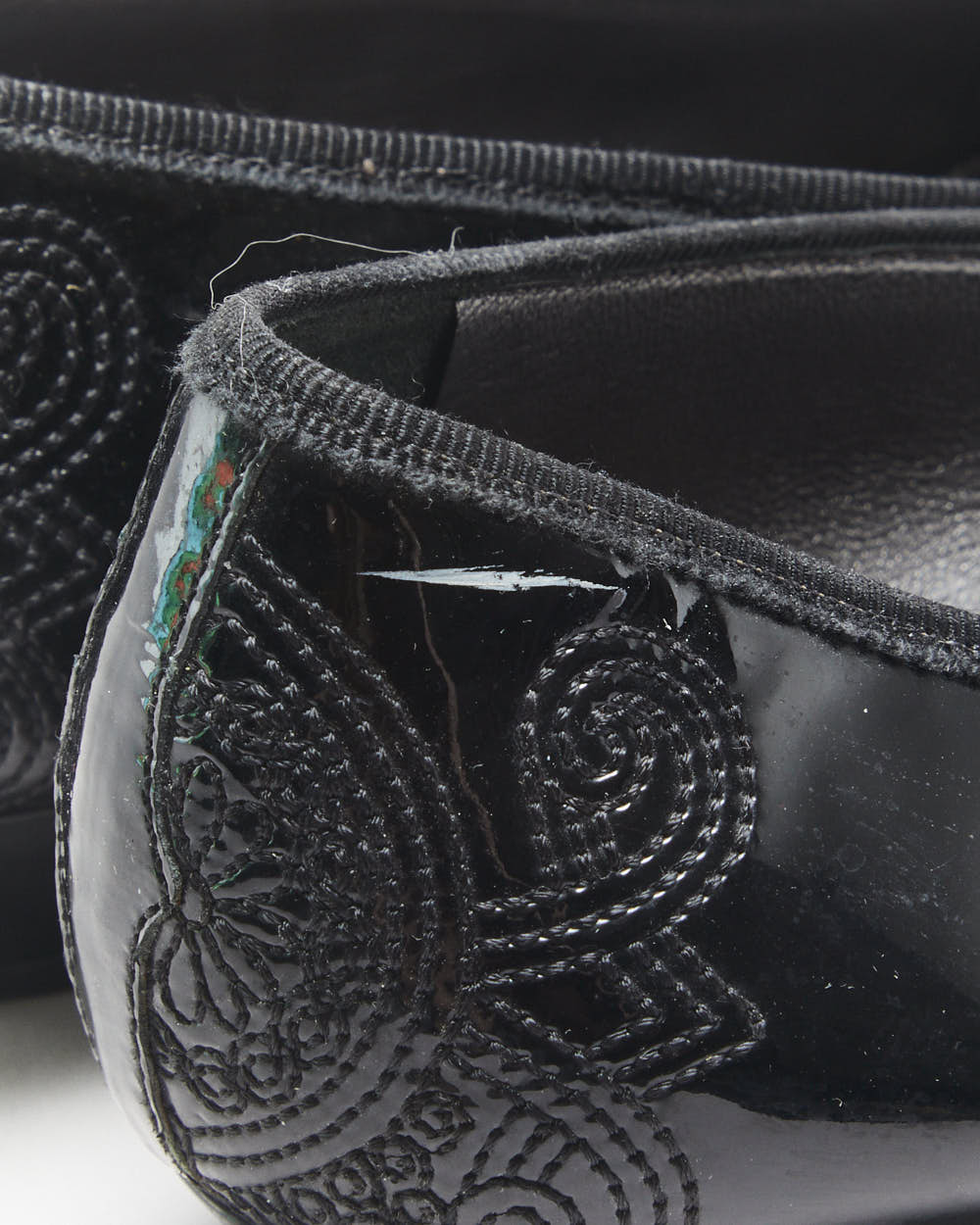 Vintage Prada Embroidered Patent Leather Heeled Ballet Flats - UK7.5