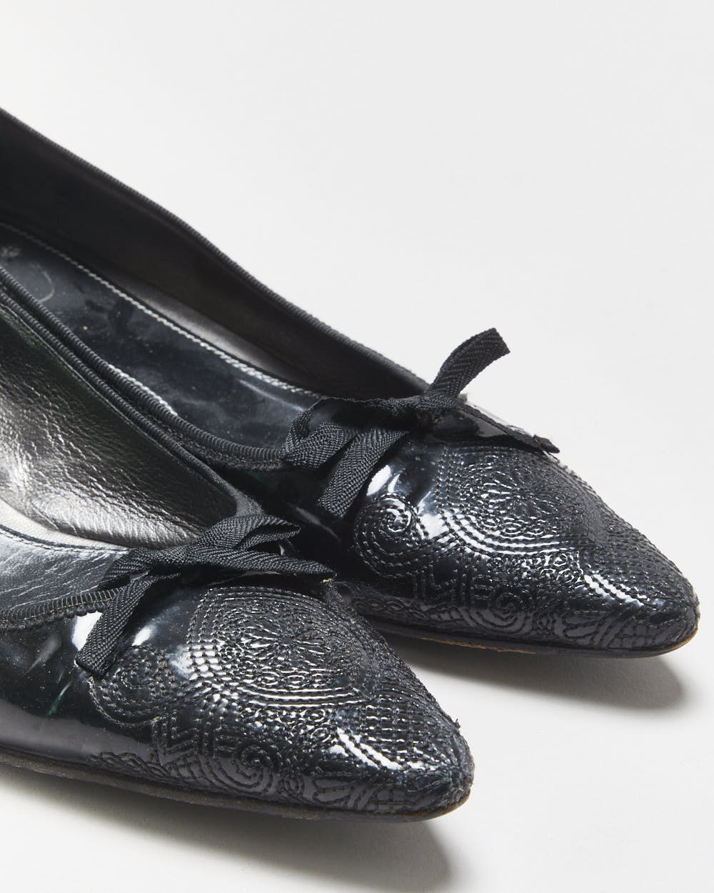Vintage Prada Embroidered Patent Leather Heeled Ballet Flats - UK7.5