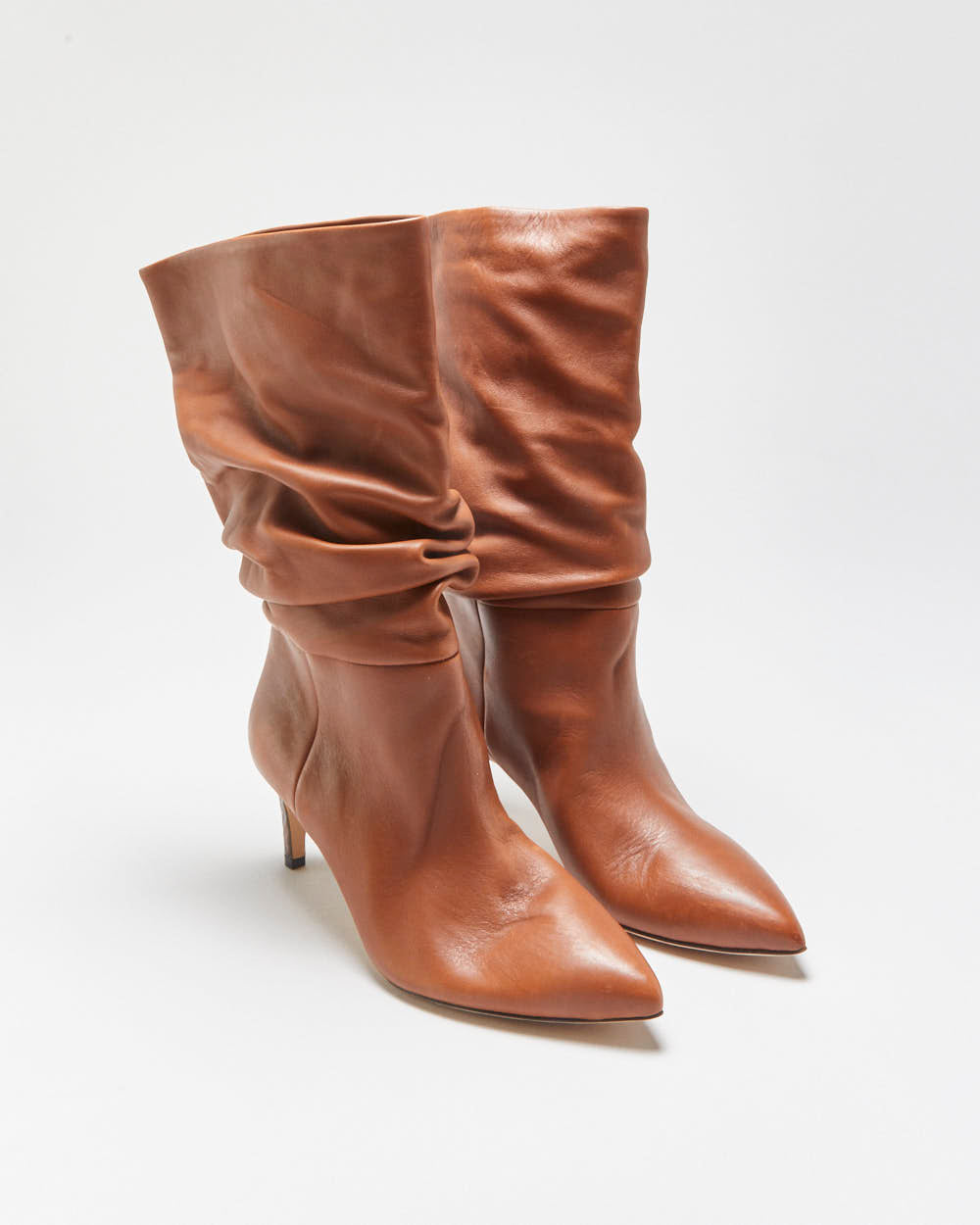Paris Texas Leather Scrunch Snakeskin Heel Calf Boots - UK4.5