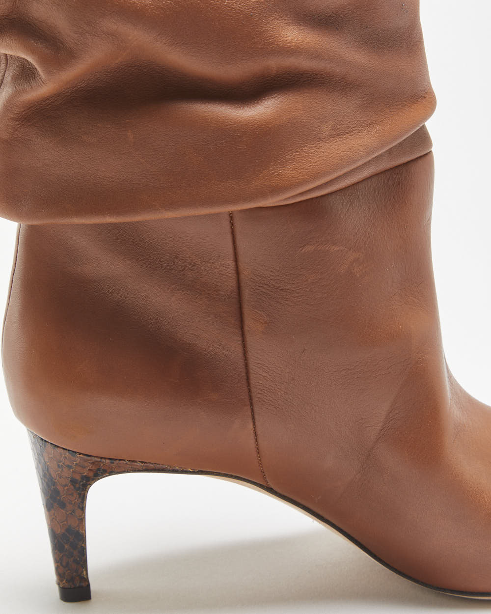 Paris Texas Leather Scrunch Snakeskin Heel Calf Boots - UK4.5