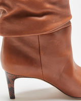 Paris Texas Leather Scrunch Snakeskin Heel Calf Boots - UK4.5