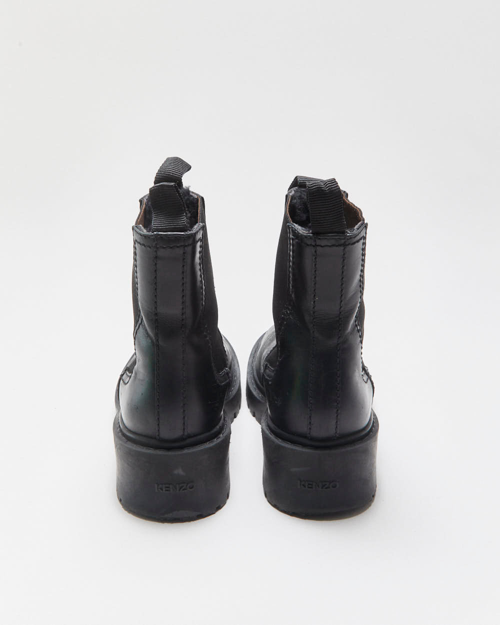 Kenzo Fur Lined Leather Chunky Chelsea Boots - UK5