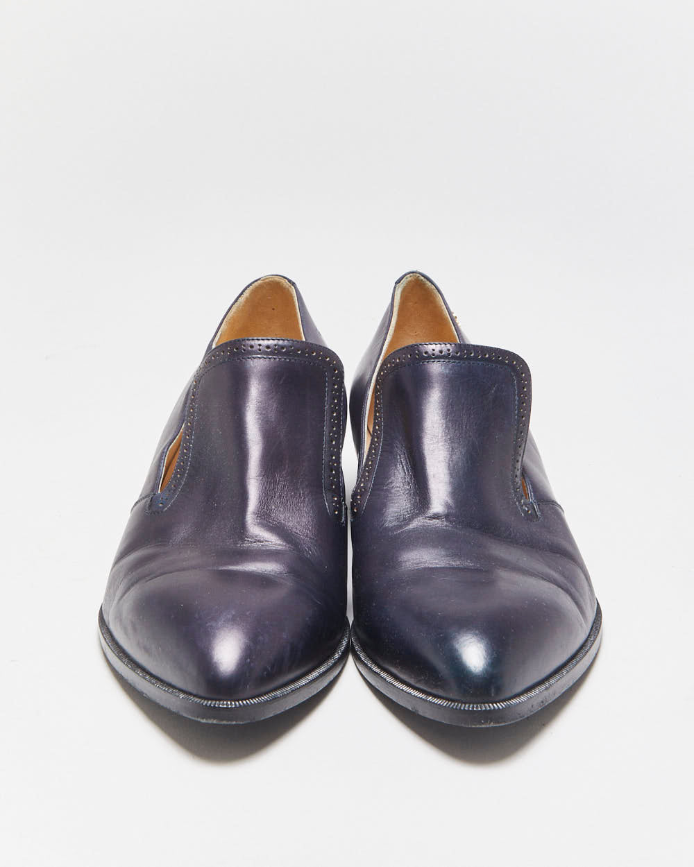 Chanel Navy Leather Pointed Toe Heeled Loafers - UK7