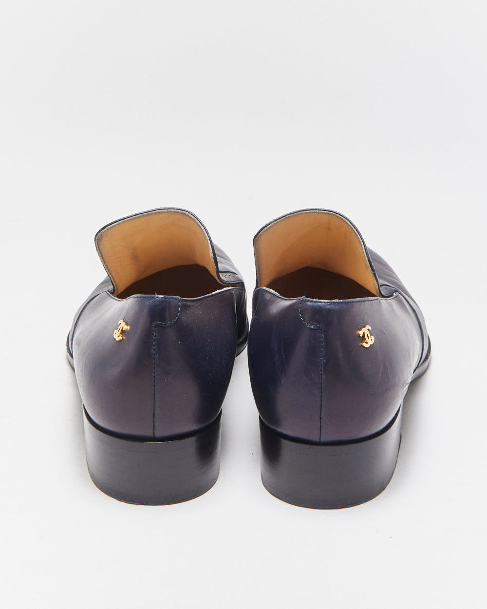 Chanel Navy Leather Pointed Toe Heeled Loafers - UK7