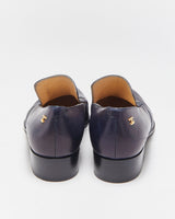 Chanel Navy Leather Pointed Toe Heeled Loafers - UK7