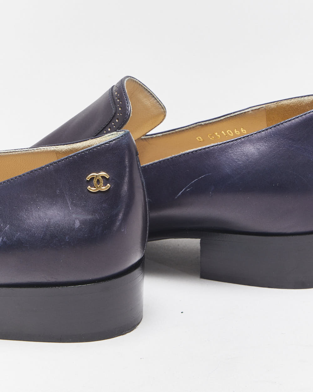 Chanel Navy Leather Pointed Toe Heeled Loafers - UK7