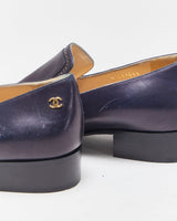 Chanel Navy Leather Pointed Toe Heeled Loafers - UK7