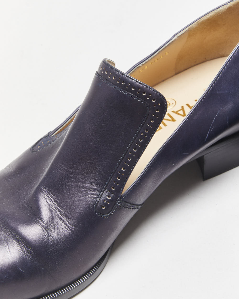 Chanel Navy Leather Pointed Toe Heeled Loafers - UK7