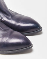 Chanel Navy Leather Pointed Toe Heeled Loafers - UK7