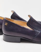 Chanel Navy Leather Pointed Toe Heeled Loafers - UK7