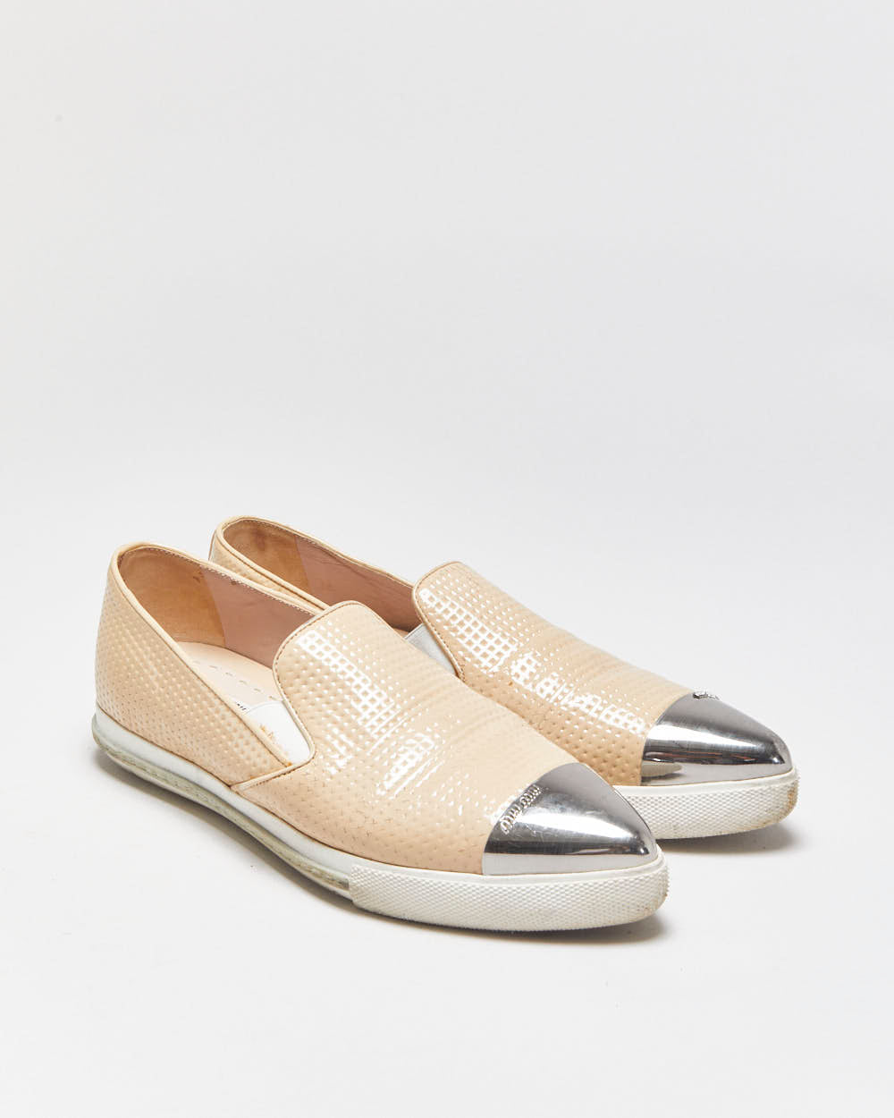 Miu Miu Toe-cap Textured Patent Leather Loafer Slip-on Trainers - UK6