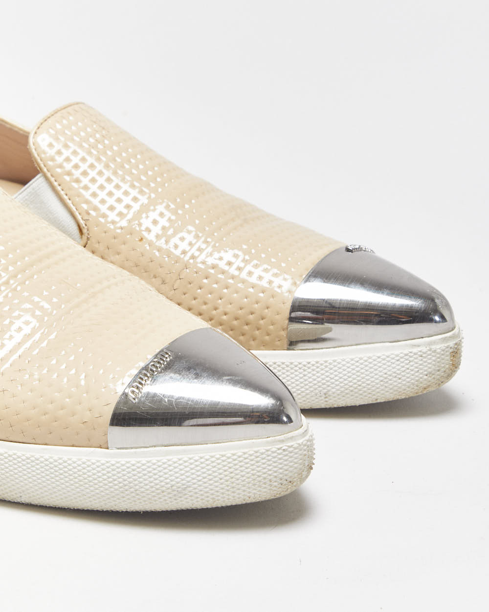 Miu Miu Toe-cap Textured Patent Leather Loafer Slip-on Trainers - UK6