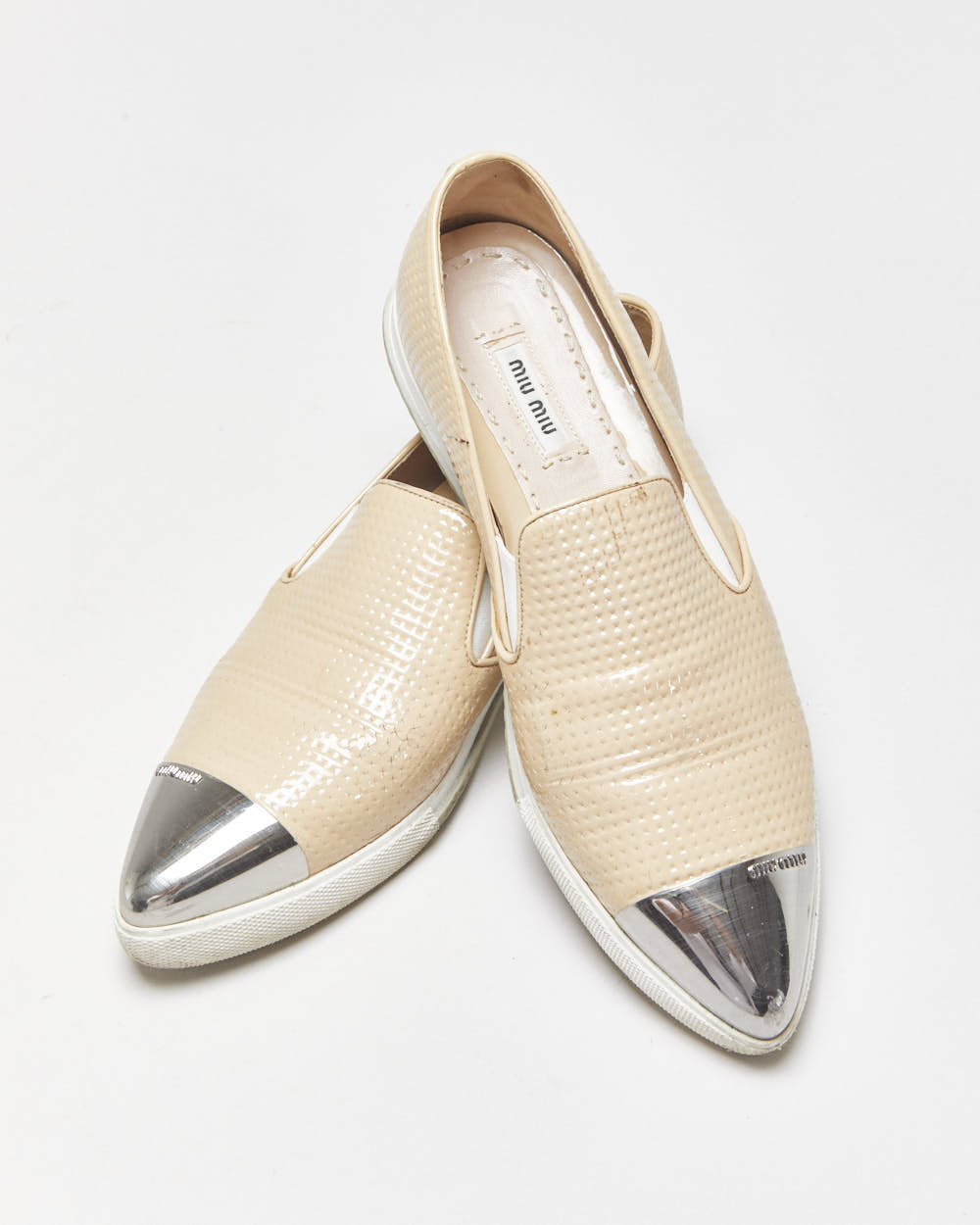 Miu Miu Toe-cap Textured Patent Leather Loafer Slip-on Trainers - UK6