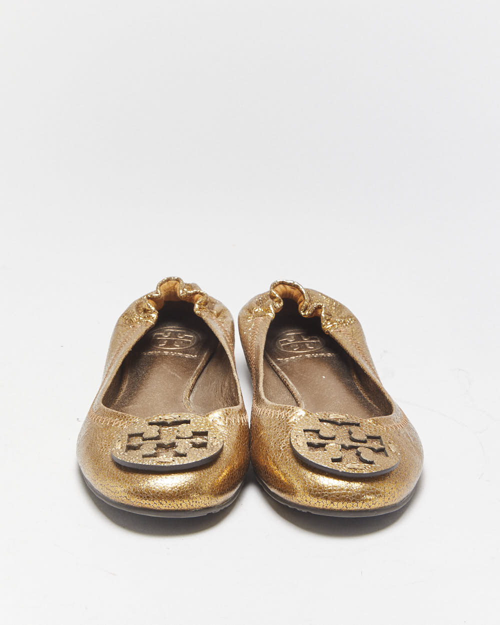Tory Burch Riva Metallic Gold Leather Ballet Flats - UK4