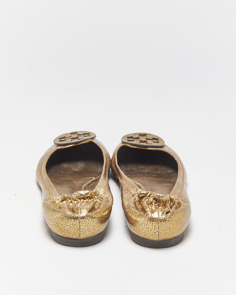 Tory Burch Riva Metallic Gold Leather Ballet Flats - UK4